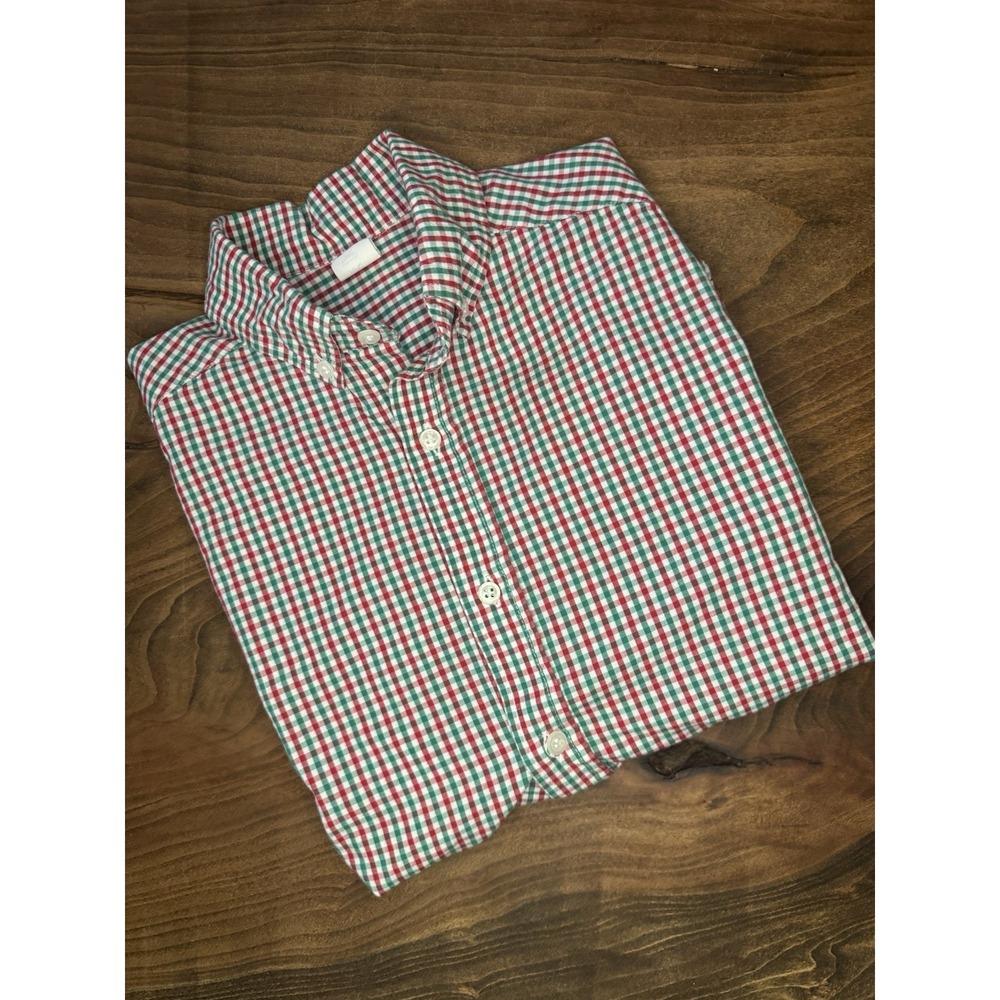 Boys Button Down Christmas Holiday Red & Green Checked‎ Shirt 10-12